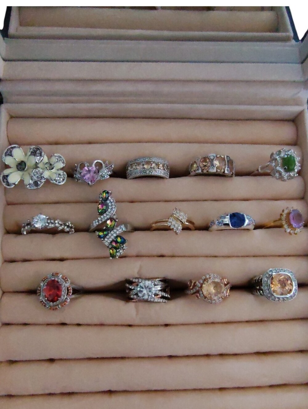 15 Pc Ring Lot Bundle #1 925 Sterling Silver Rhinestone Cocktail Statement Rings